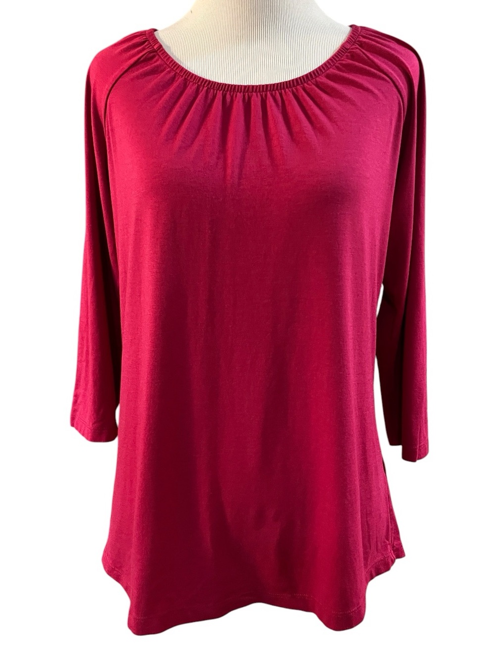 LL BEAN WOMENS CASUAL THREE QUARTER SLEEVE STRETCHY PEASANT BLOUSE PINK SIZE S